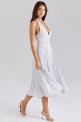 Solada Polka Dot Print Georgette Halter Sundress