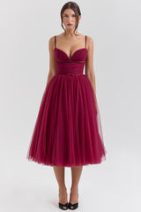 Countess Cabernet Tulle Midi Dress