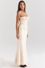 Mara Ivory Metallic Jacquard Maxi Skirt