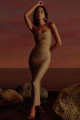 The Sweetheart Gold Shimmer Strapless V Waist Bandage Maxi Dress