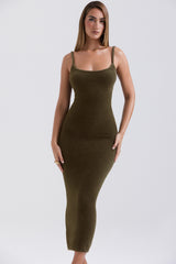 Fayette Khaki Soft Fluffy Knit Maxi Dress