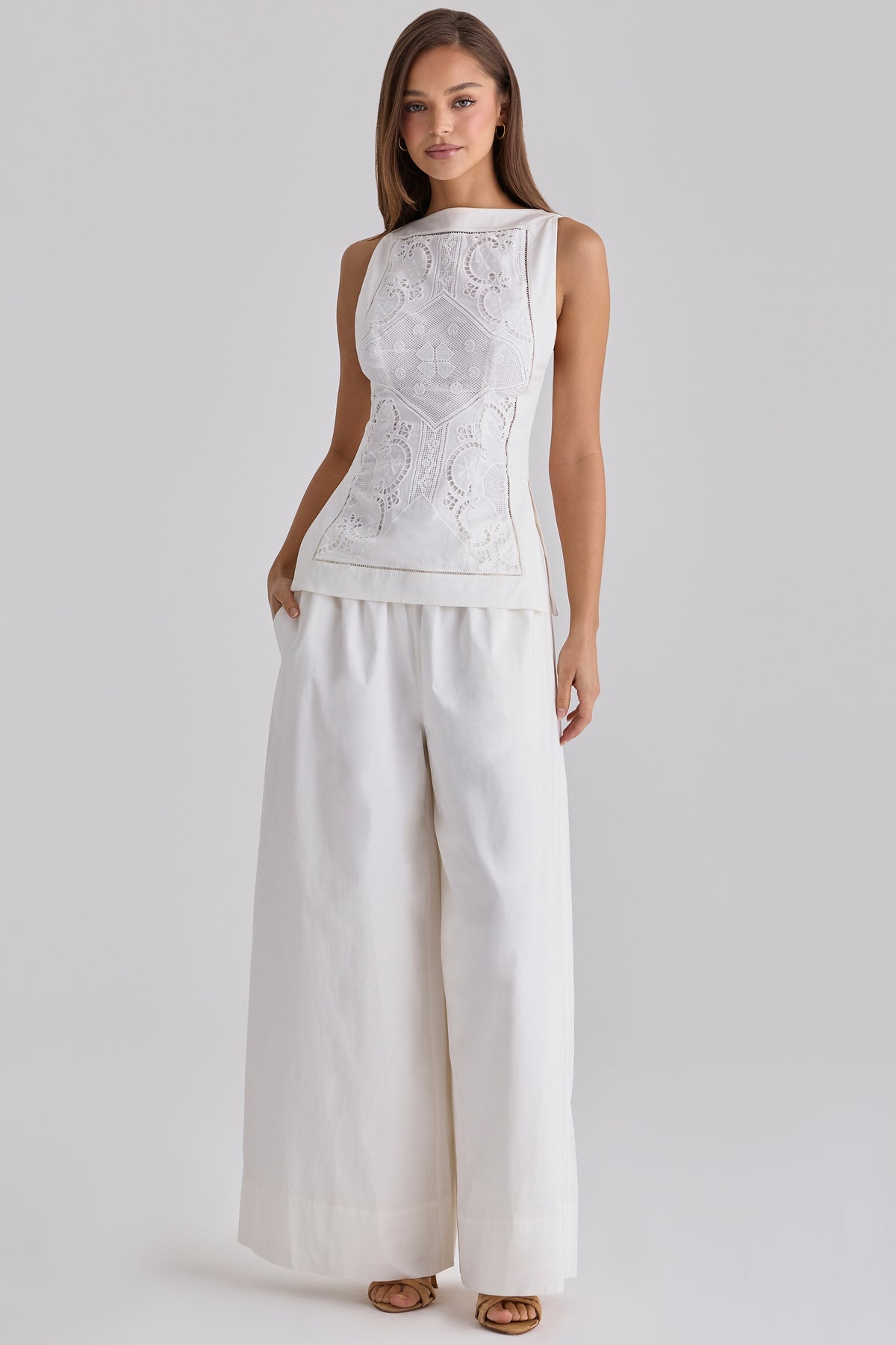 Jae White Cotton Wide Leg Trousers