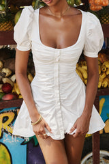 Hameda White Puff Sleeve Mini Dress