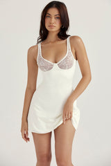 Cassandra Ivory Satin and Lace Mini Dress