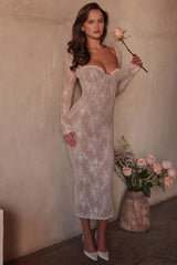 Saisha Ivory Lace Long Sleeve Midi Dress