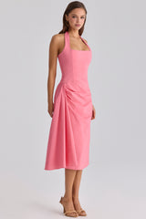 Tallulah Raspberry Cotton Halter Neck Midi Dress