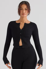 Sylvia Black Ribbed Knit Cardigan