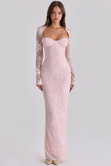 Lucienne Pink Lace Maxi Dress
