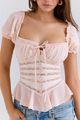 Cara Pink Lace Peplum Top