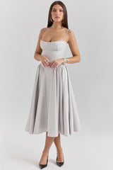 Samaria Dove Grey Corset Midi Dress