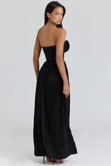 Marcella Black Georgette Pleated Maxi Dress
