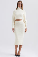 Mishka Cream Soft Boucle Knit Midi Skirt