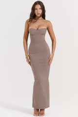 Lucia Taupe Strapless Corset Maxi Dress