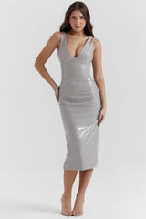 Madeleine Violet Ice Vinyl Midi Dress