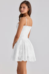 Chloe White Custom Lace + Cotton Broderie Anglaise Mini Dress