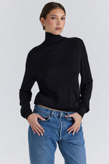 Angel Black Silk + Wool Roll Neck Sweater