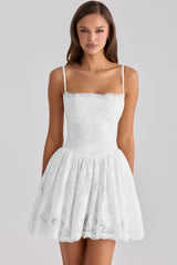 Chloe White Custom Lace + Cotton Broderie Anglaise Mini Dress