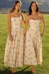 Gina Ivory Sweet Peony Floral Print Strapless Maxi Dress