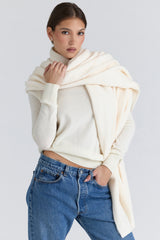 Nara Ivory Wool Oversized Textured Scarf