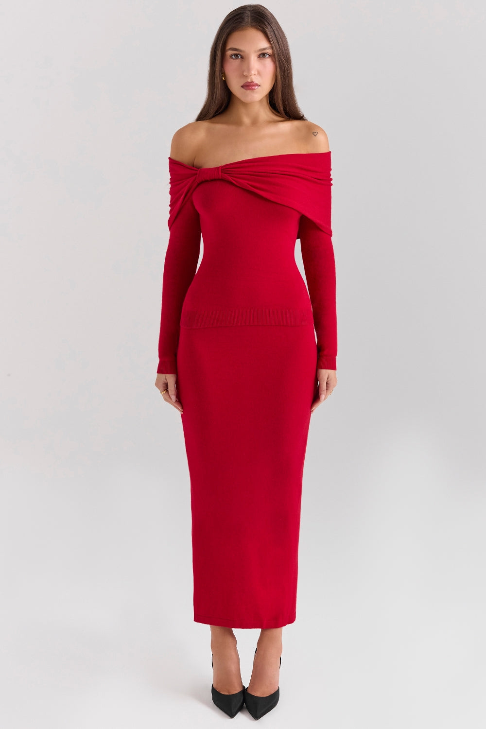 Faith Holly Red Cashmere Blend Midi Skirt