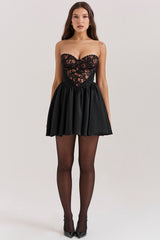 Jadore Black Lace and Satin Strapless Mini Dress