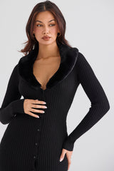 Raine Black Faux Fur Trim Dress