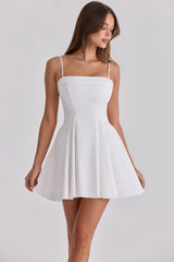 Dolly White Cotton Flared Mini Sundress
