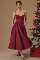 Mademoiselle Wine Satin Tulle Midi Dress