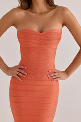 The Sweetheart Papaya Strapless V Waist Bandage Maxi Dress