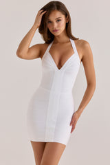The Contour True White Sculpting Halter V Waist Mini Bandage Dress