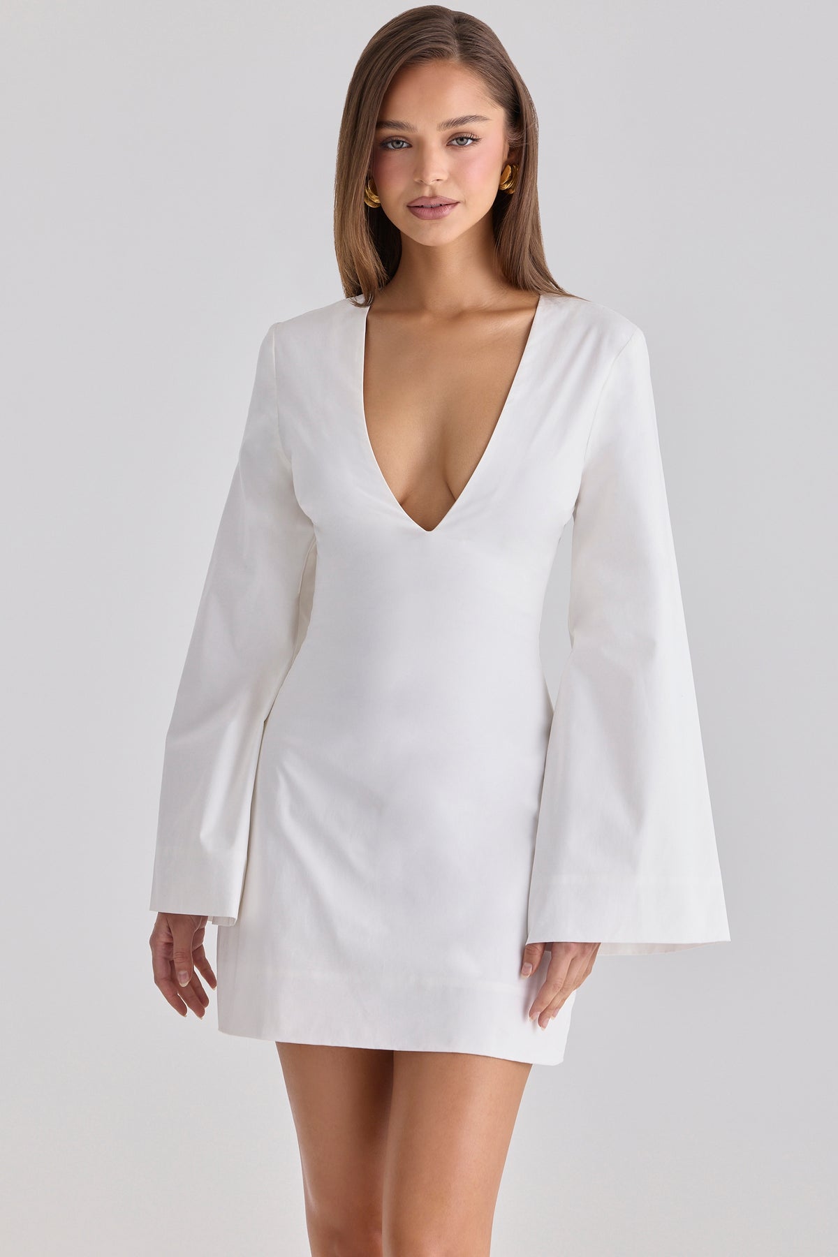 Isha White Bell Sleeve Cotton Mini Dress
