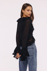 Goya Black Ruffled Sleeve Blouse