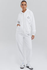 Mirage White Cotton Fleece-Back Zip Through Hoodie