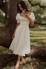 Bella White Broderie Anglais Babydoll Midi Dress