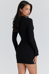 Lotus Black Crepe Keyhole Silhouette Mini Dress