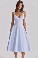 Millie Bluebell Lace Up Cotton Midi Sundress