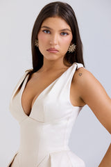 Paloma Vintage Cream Satin Pleated Midi Dress