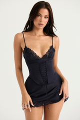 Soraya Navy Satin Slip Dress