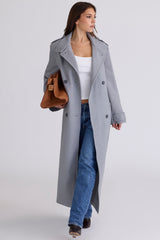 Sander Grey Double Breasted Funnel Neck Coat