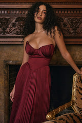 Marcella Berry Pleated Satin Maxi Dress