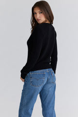 Emblem Black Cashmere + Wool Cardigan