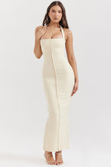 Mia Ecru Halter Maxi Dress