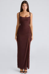Lini Burgundy Stretch Mesh Maxi Dress