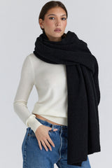 Nara Black Wool Oversized Textured Scarf