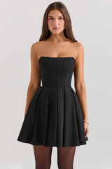 Emmanuela Black Strapless Detachable Bow Mini Dress