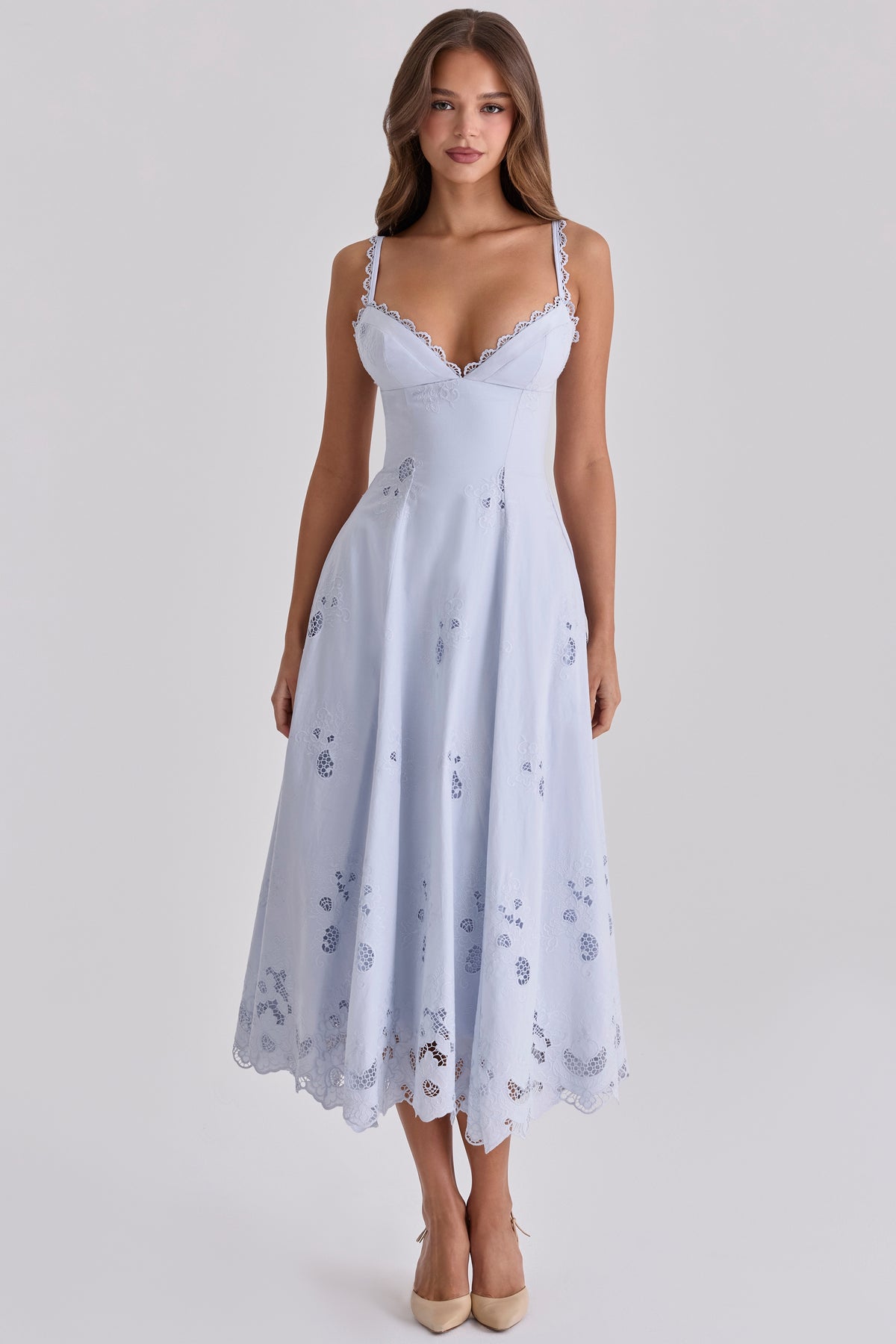 Tatiana Bluebell Lace + Cotton Broderie Anglais Midi Sundress